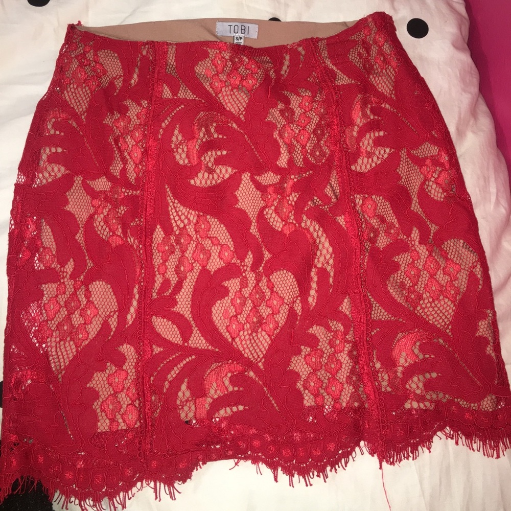 Tobi red lace skirt